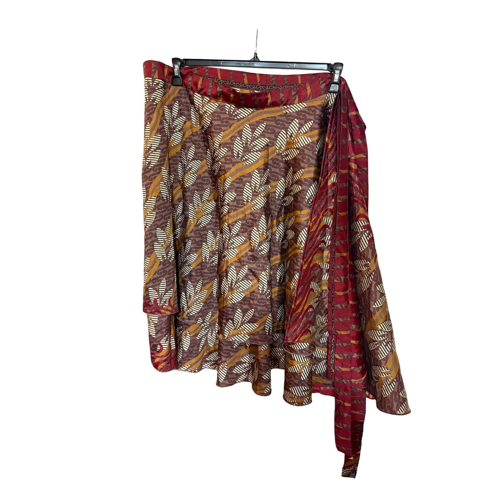 Karizo Reversible Wrap Skirt Brown Burgundy Boho One Size‎